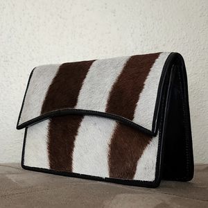 Vintage ZIMMERMANN LTD NAIROBI Zebra Striped Genuine Fur Leather Clutch Purse 8"